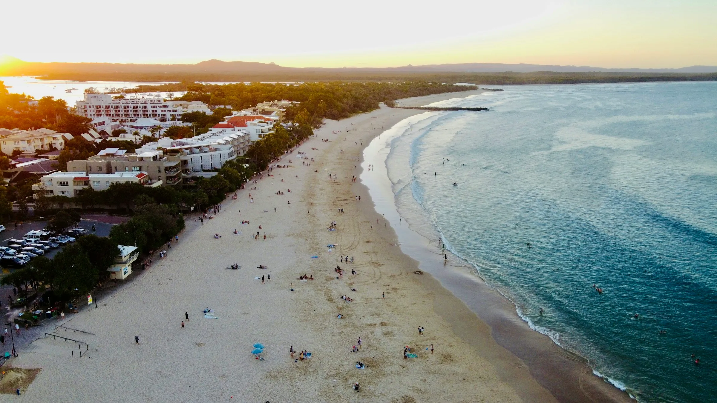 Aerial view of Noosa Main Beach on a sunny day